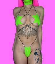 Load image into Gallery viewer, Reversible Neon Green n Pink 2pc Star Bikini
