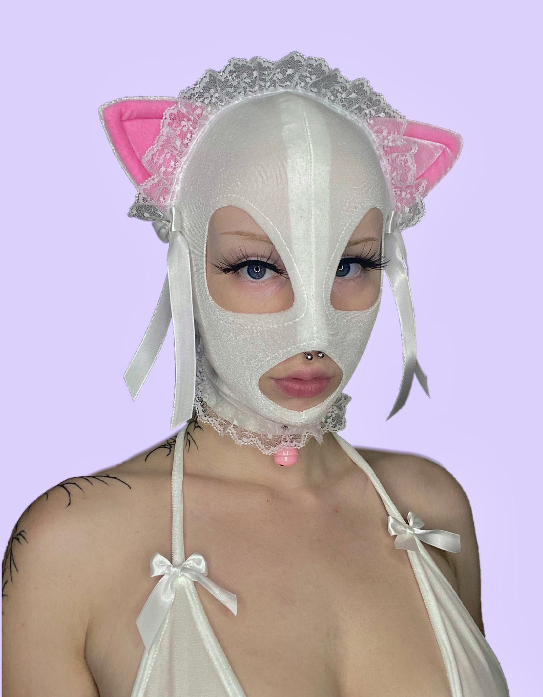 Lil Kitty Maid Hood  white n white